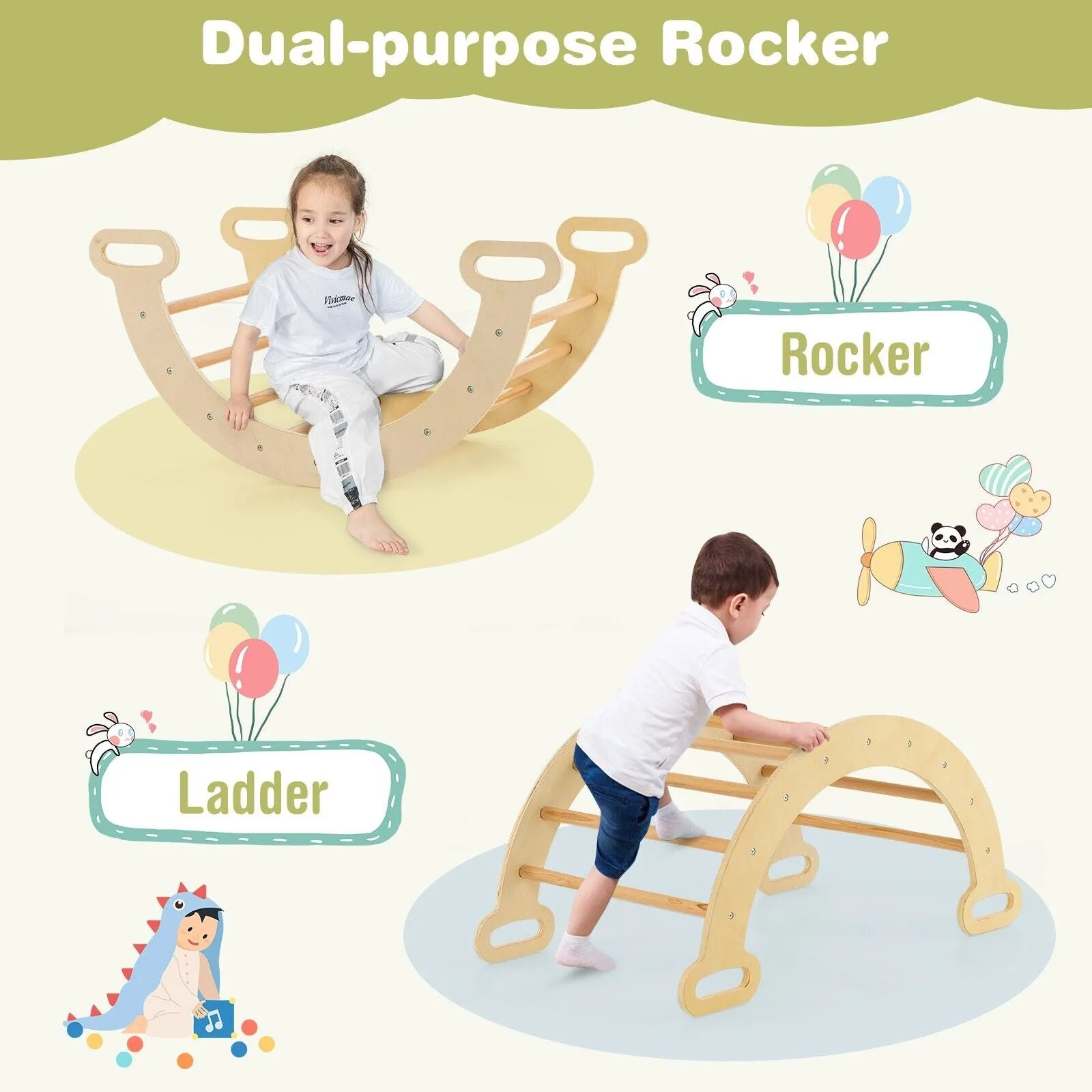 6-in-1 Children's Eco Wood Climbing Frame | Montessori Pikler Set | Arch | Rocker | Slide | Climbing Triangle | Den