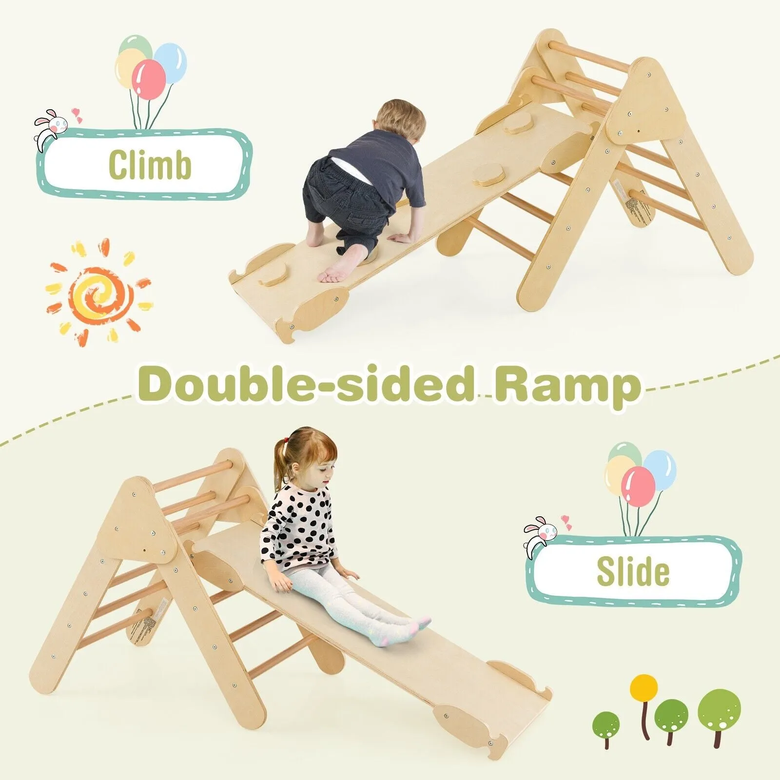 6-in-1 Children's Eco Wood Climbing Frame | Montessori Pikler Set | Arch | Rocker | Slide | Climbing Triangle | Den