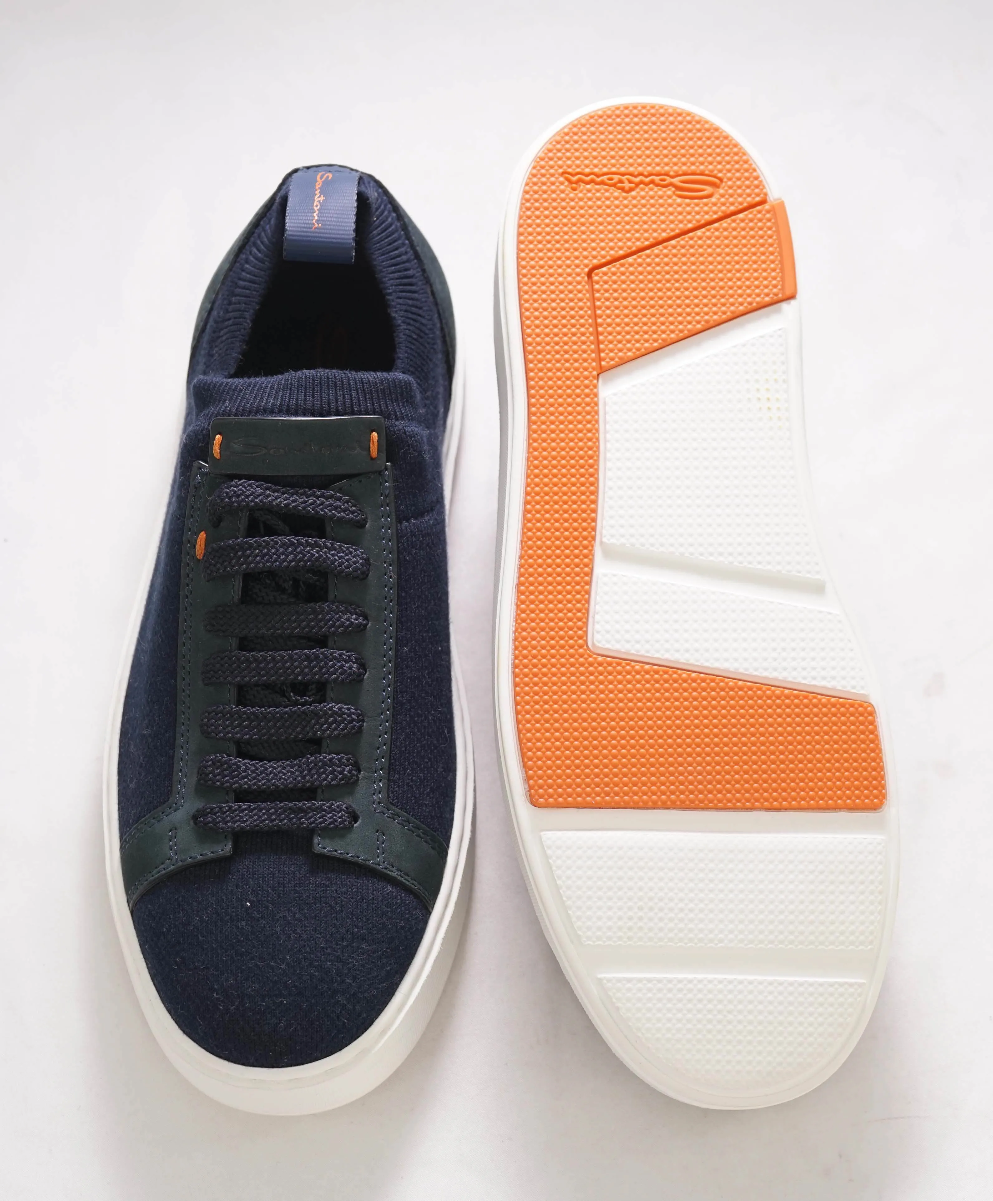 $700 SANTONI - Blue Mixed Media Leather Sneakers - 7.5 US (6.5 IT)