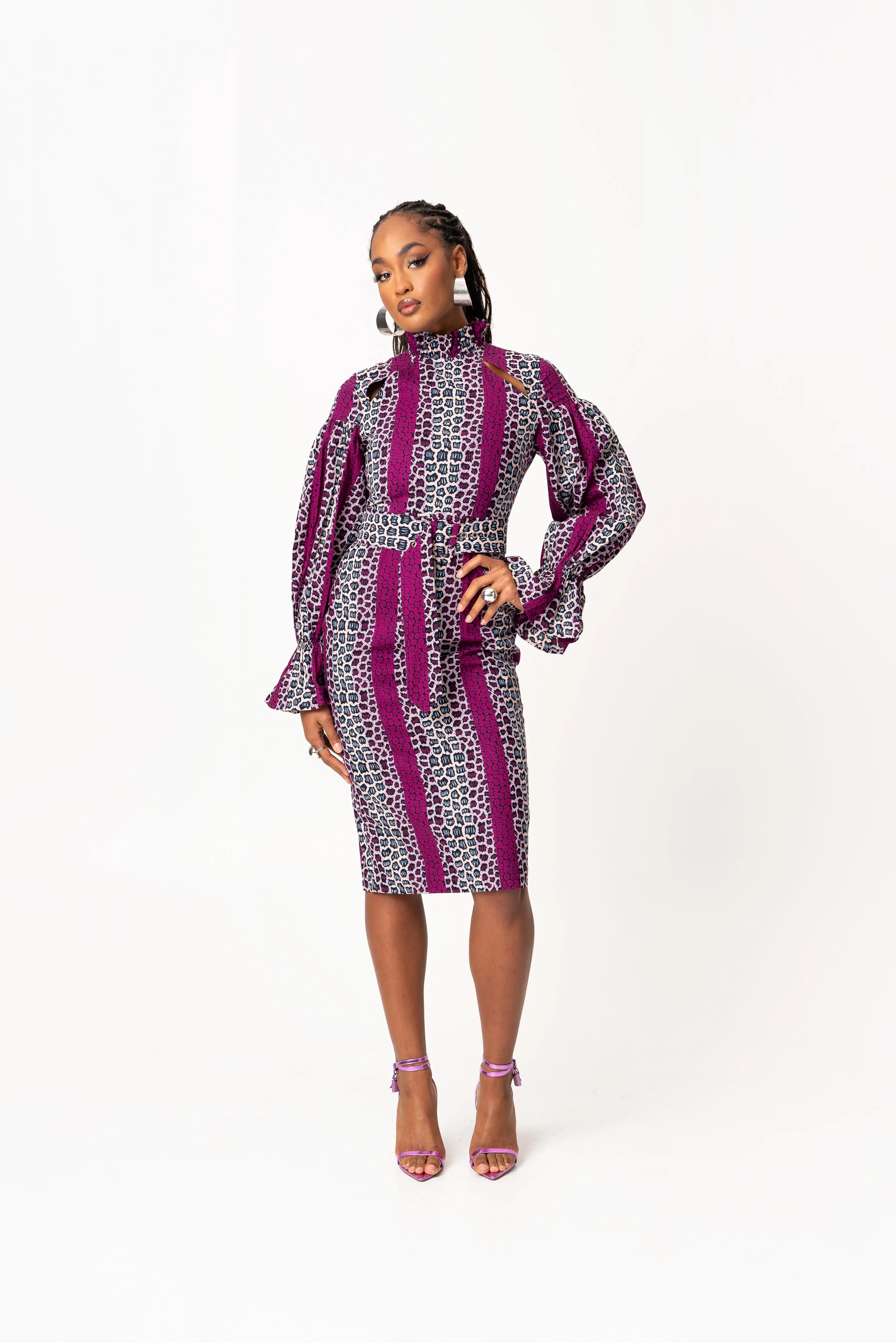 ADE African Print Mock Neck Midi Dress