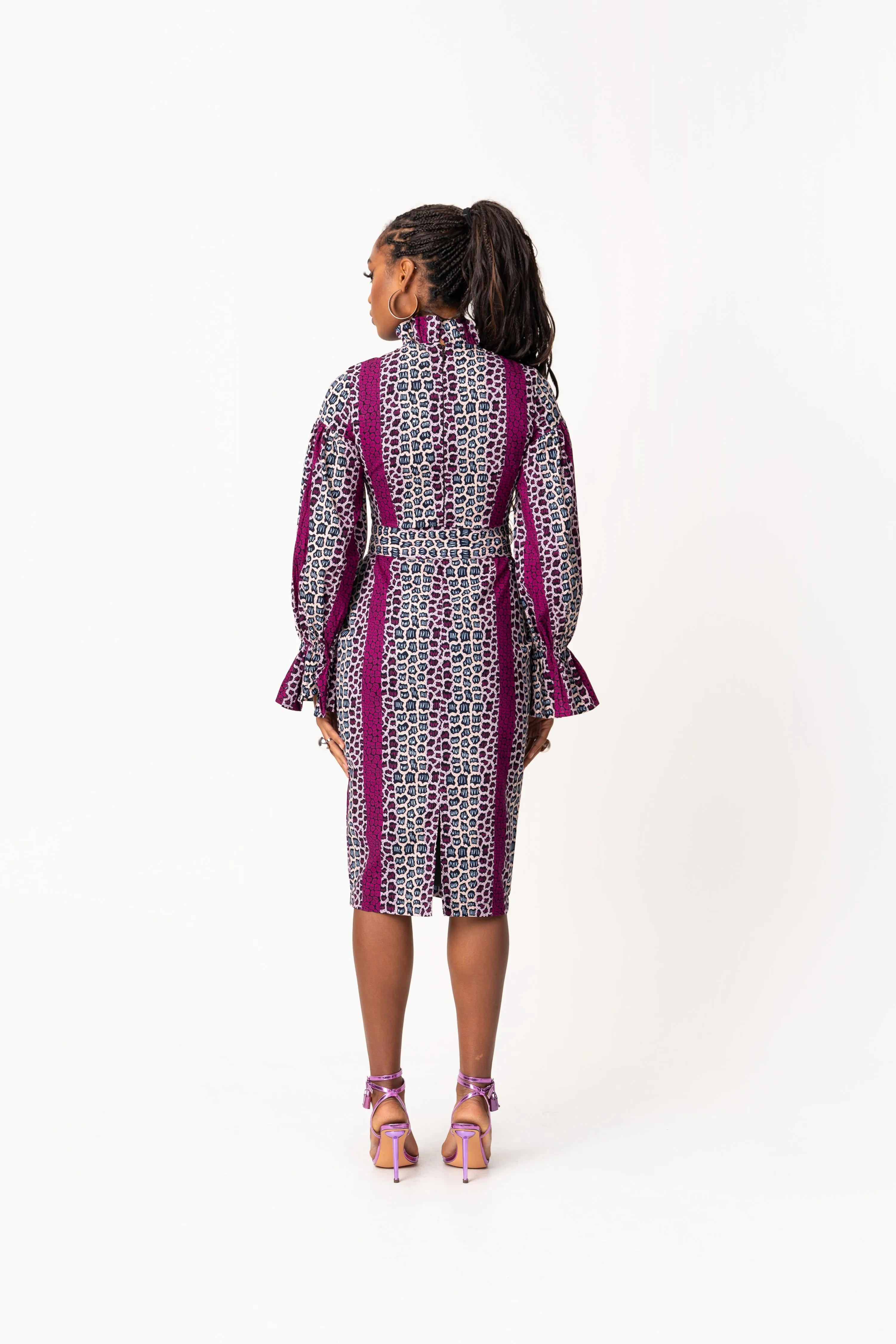 ADE African Print Mock Neck Midi Dress