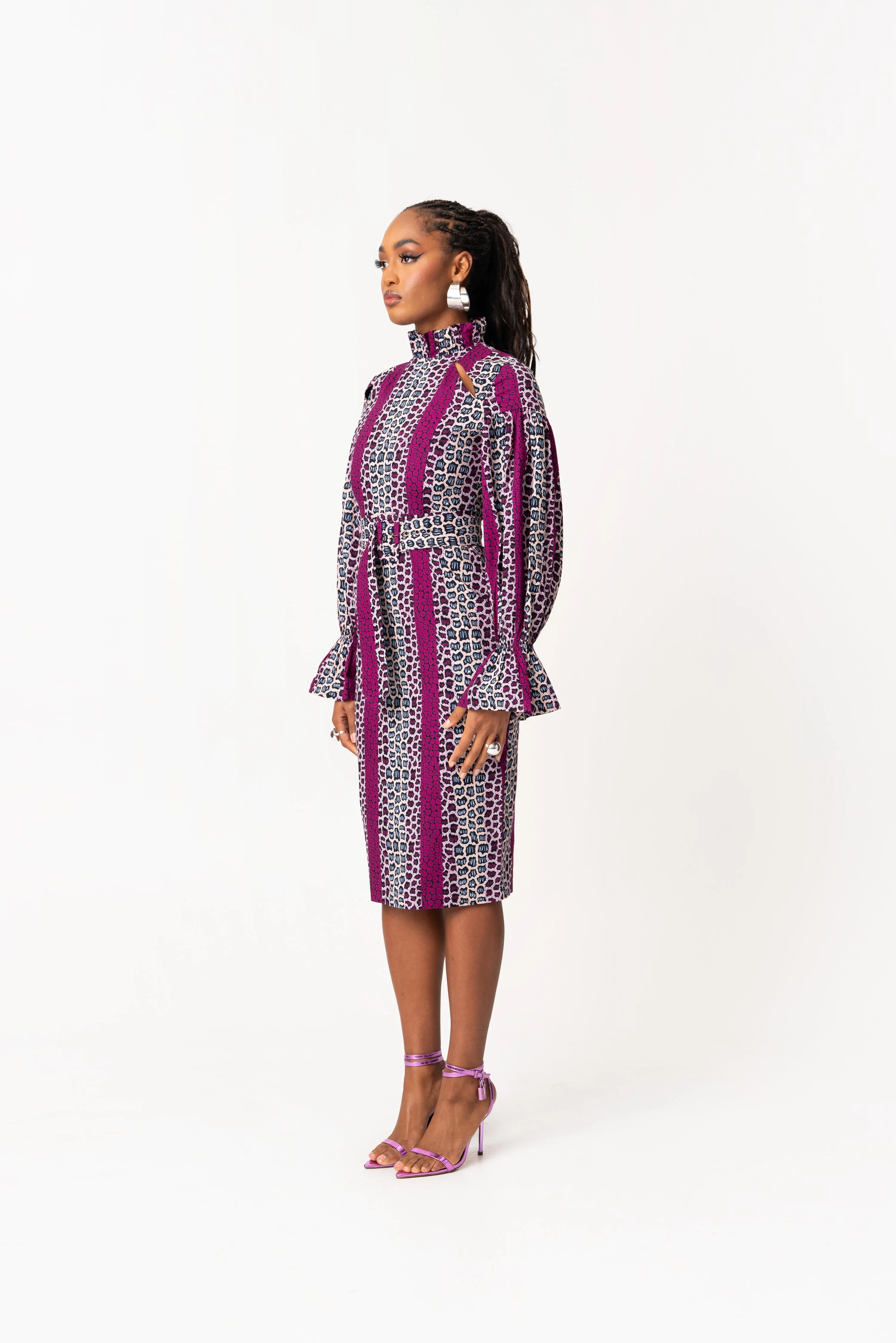 ADE African Print Mock Neck Midi Dress