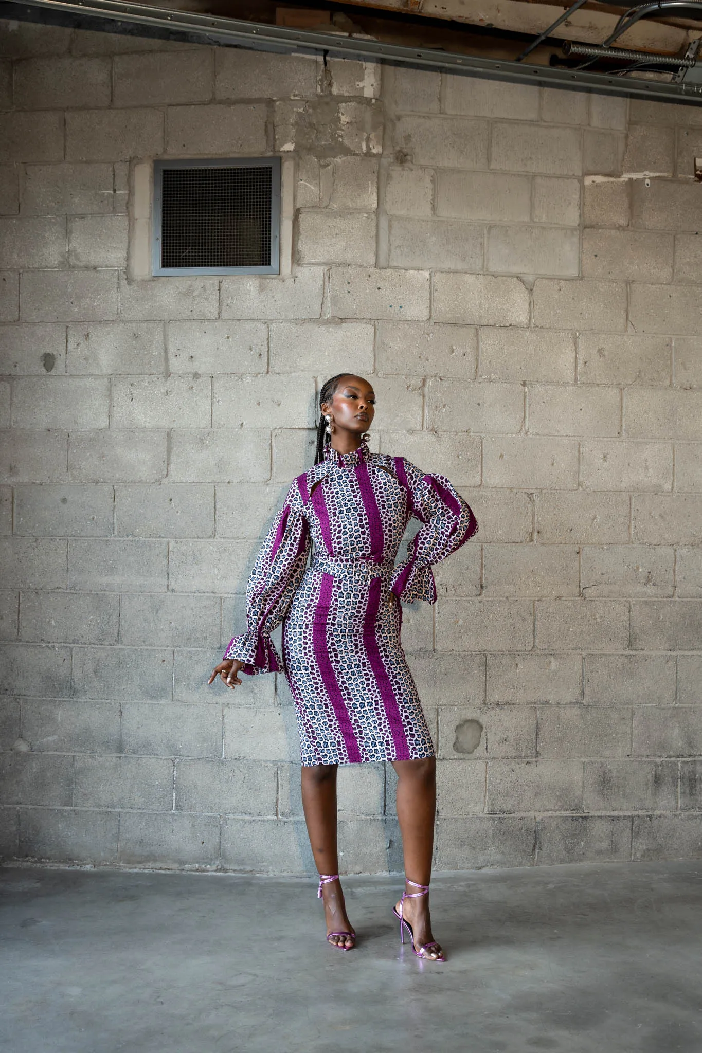 ADE African Print Mock Neck Midi Dress