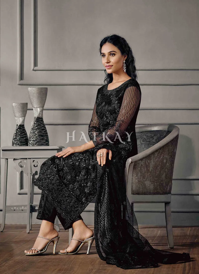 All Black Embroidered Pant Suit