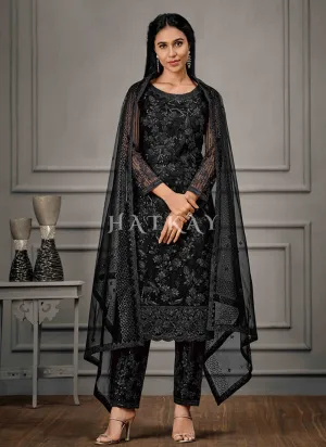 All Black Embroidered Pant Suit