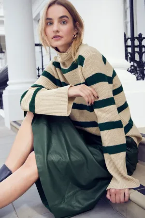 Anissa Striped Roll Neck Jumper - Beige/Green