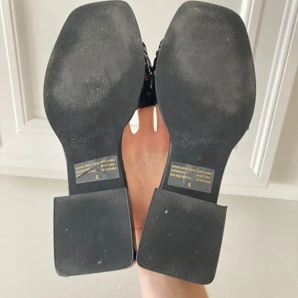 Anthropologie Seychelles Woven Black Leather Low Heels Sz 8