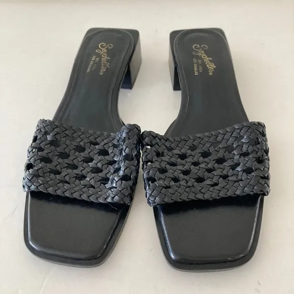 Anthropologie Seychelles Woven Black Leather Low Heels Sz 8
