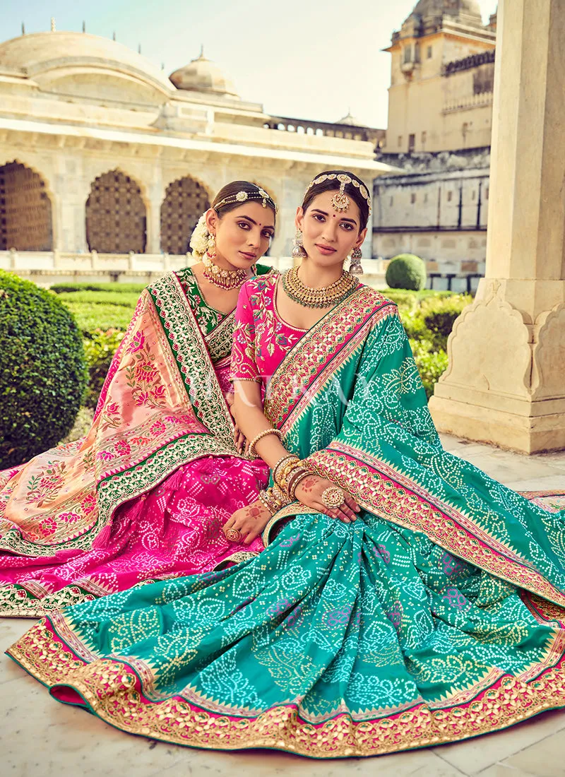 Aqua Blue Embroidered Patola Silk Wedding Saree