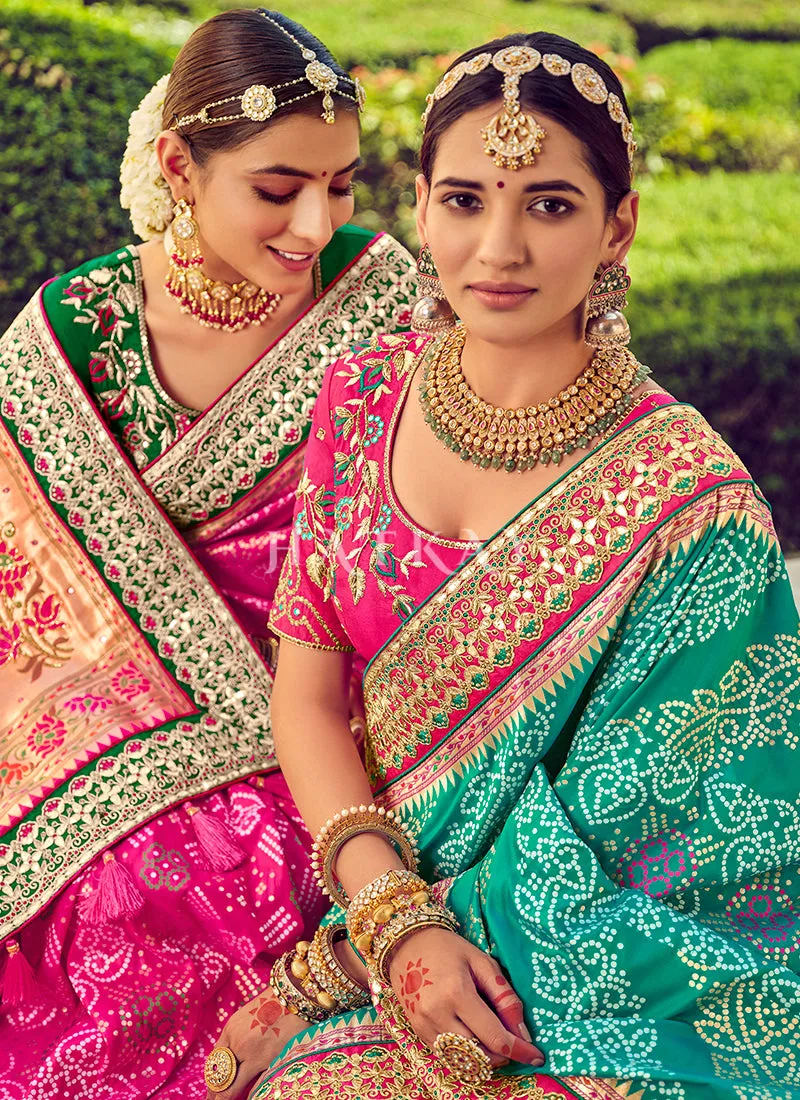 Aqua Blue Embroidered Patola Silk Wedding Saree