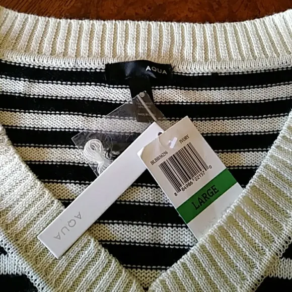 Aqua Wool Blend Stripped Fair Isle Sweater Sz L NWT