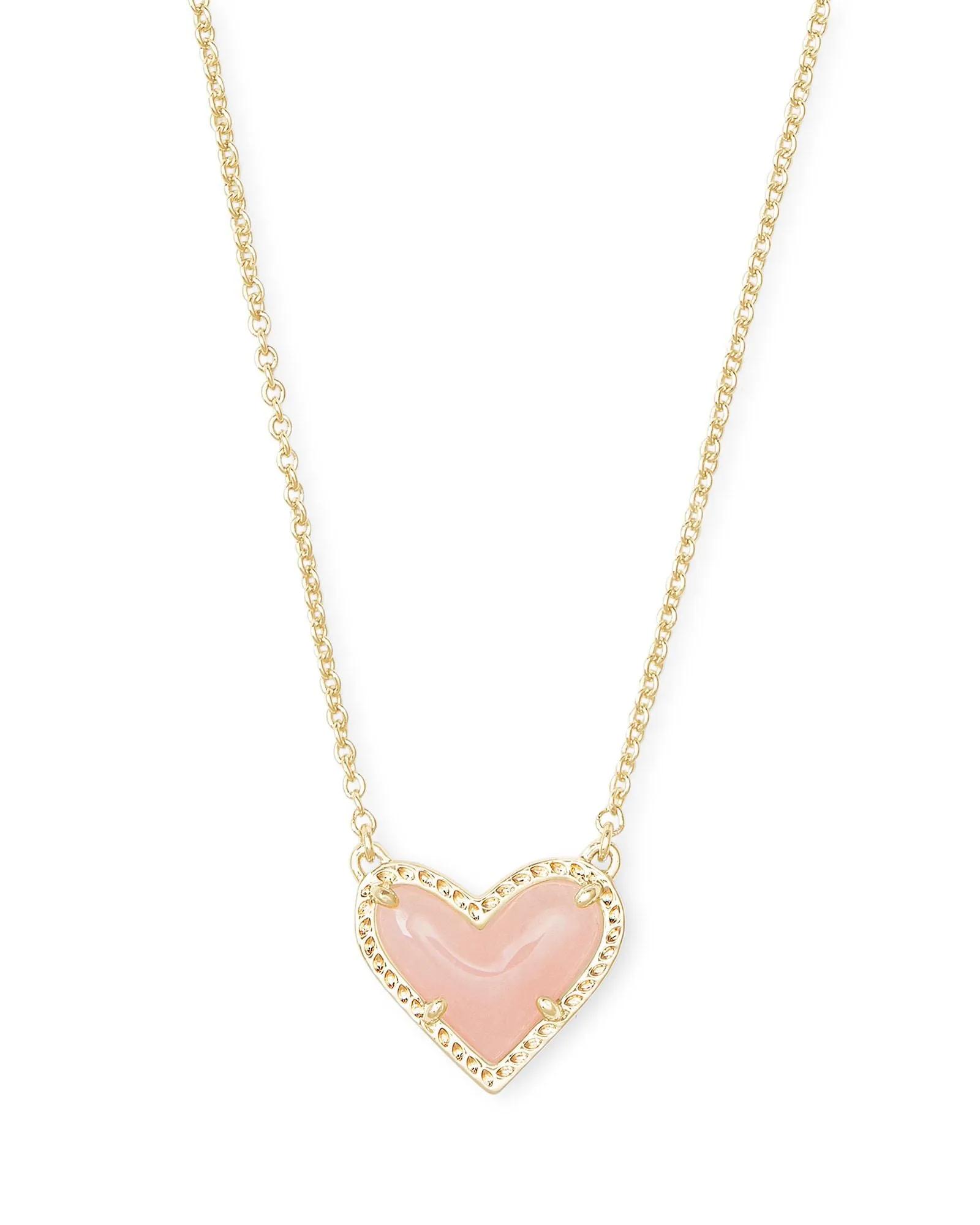 Ari Heart Gold Short Pendant in Rose Quartz