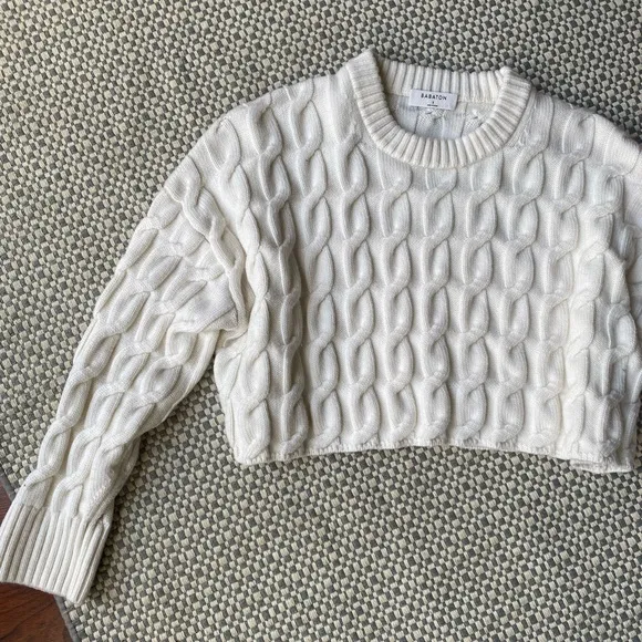 Aritzia Babaton 100% Wool Cropped Cableknit Sweater