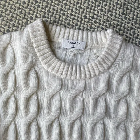 Aritzia Babaton 100% Wool Cropped Cableknit Sweater