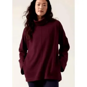 Athleta Womens Turtleneck Sweater High Low Loose Fit Boxy Burgundy Size M Wool