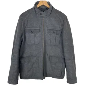 BANANA REPUBLIC Gray Wool Car Coat Medium 4 Pocket Zip-Up Winter Pea Coat