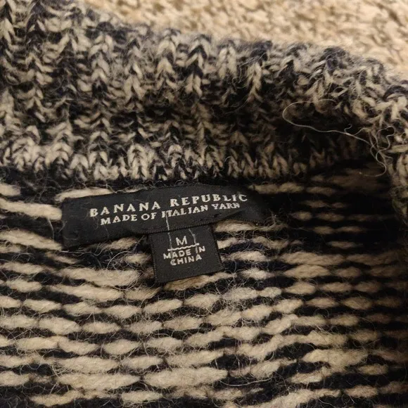 Banana Republic Womens Cardigan Sweater Alpaca &amp; Wool Blend Size M Blue White