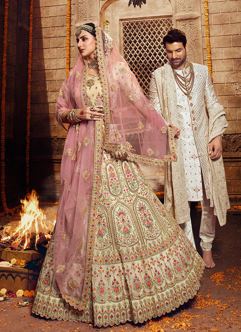Beige And Pink Wedding Lehenga Choli