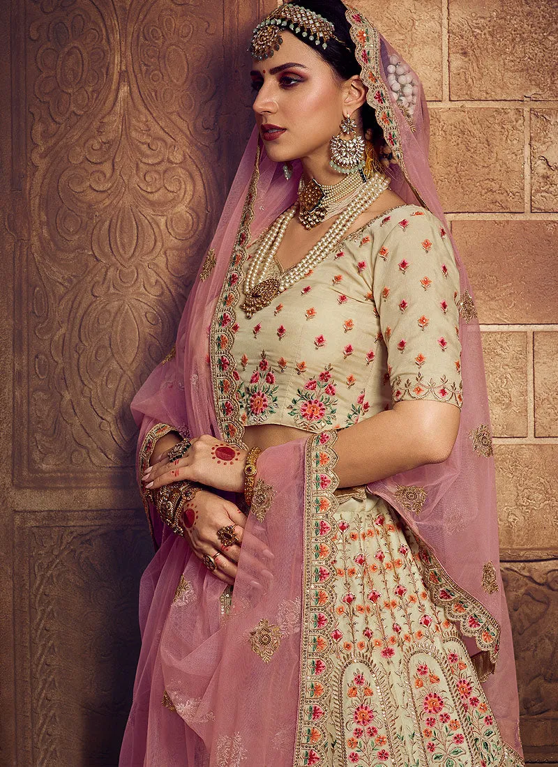 Beige And Pink Wedding Lehenga Choli