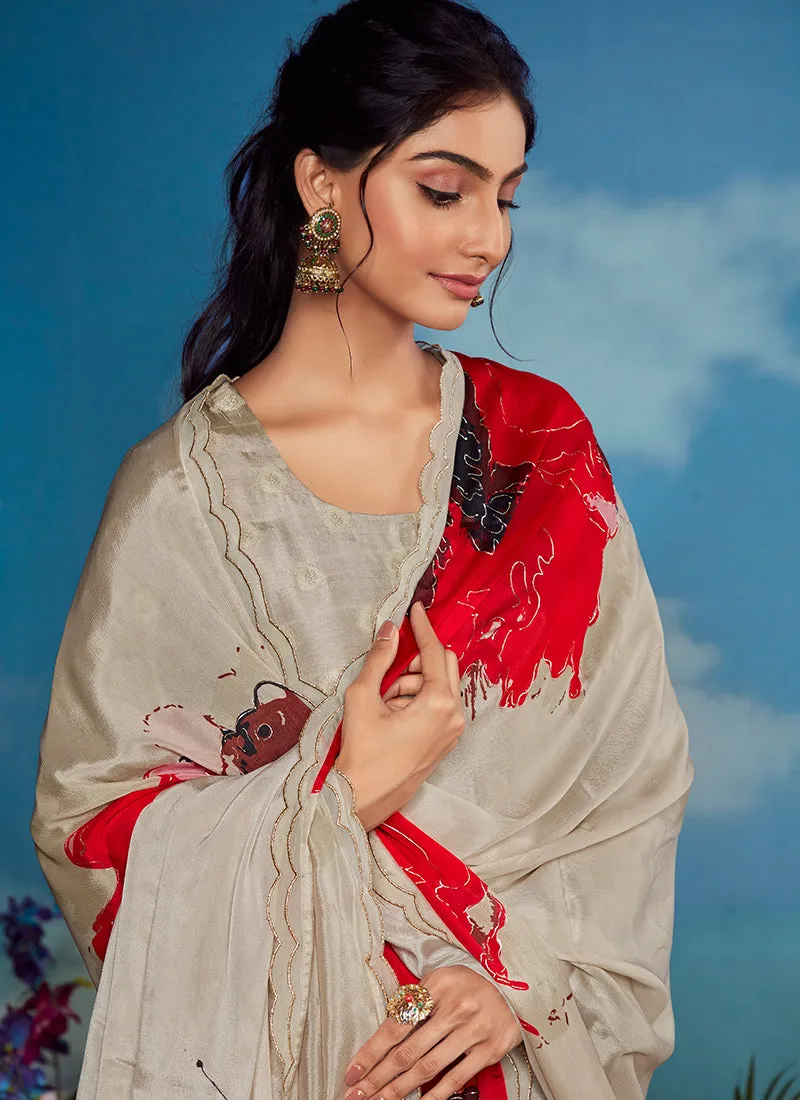 Beige Golden Embroidery Festive Salwar Kameez