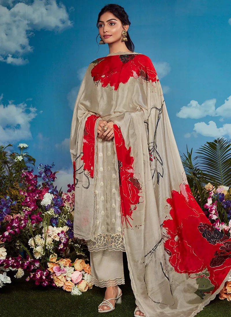 Beige Golden Embroidery Festive Salwar Kameez