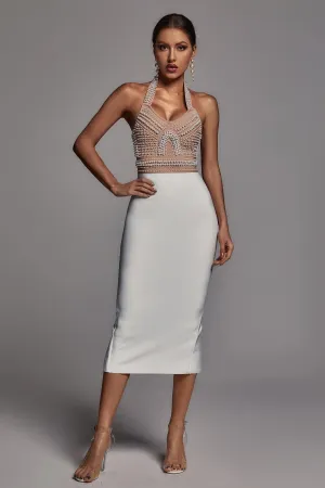 Beige Pearl Halter Bandage Dress -  Miss Molly brand