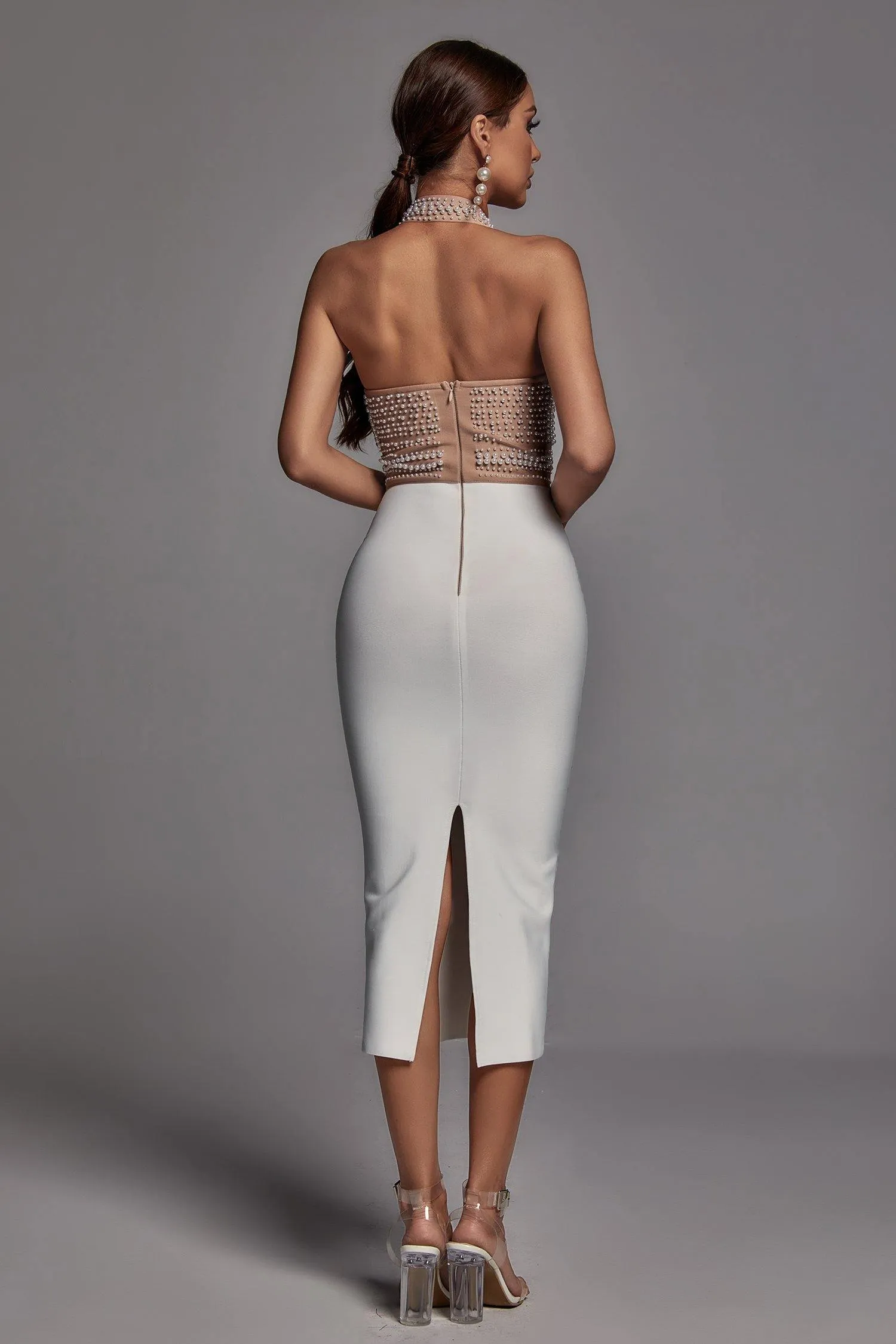 Beige Pearl Halter Bandage Dress -  Miss Molly brand