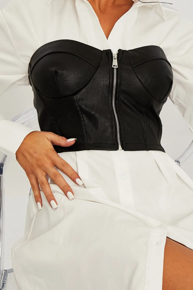 Black Faux Leather Zip Front Corset Top - Karolina