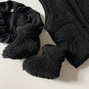 Black Pure Wool Baby Booties