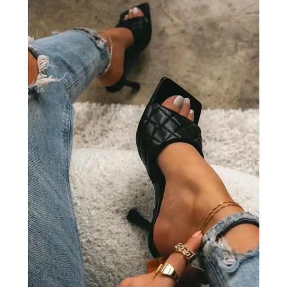 Black Quilted High Heels
