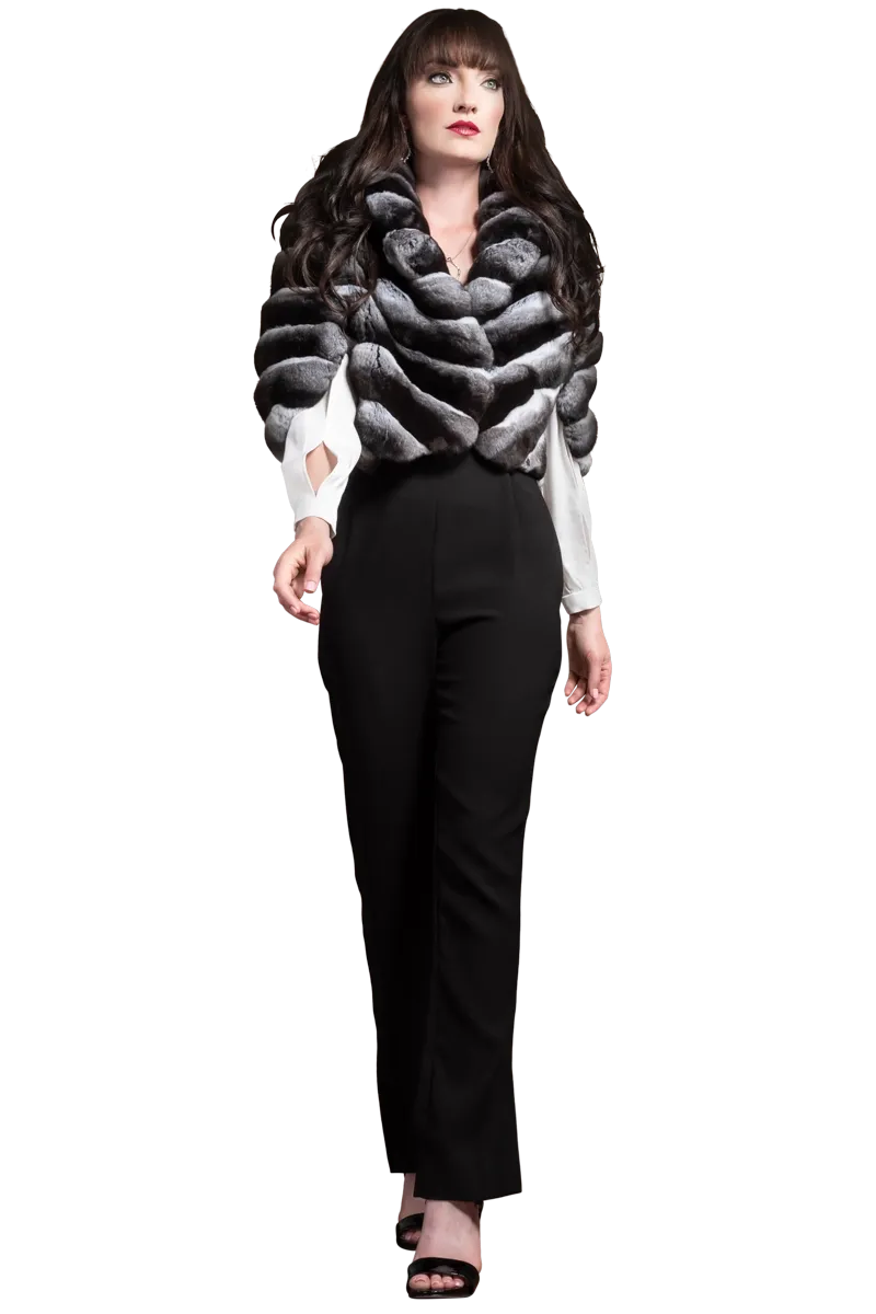 Black Velvet Diagonal Chinchilla Fur Cape