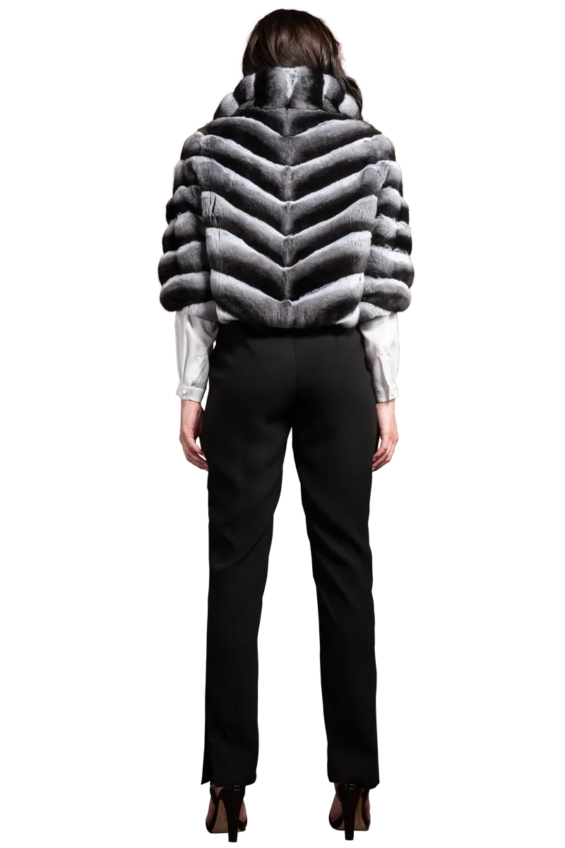 Black Velvet Diagonal Chinchilla Fur Cape