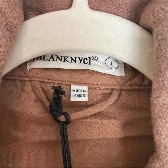 BlankNYC Women’s Classic Wool Shirt Jacket Camel Large NWT Fall Cozy Minimalist
