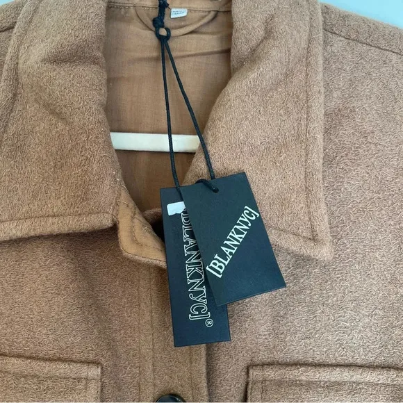 BlankNYC Women’s Classic Wool Shirt Jacket Camel Large NWT Fall Cozy Minimalist