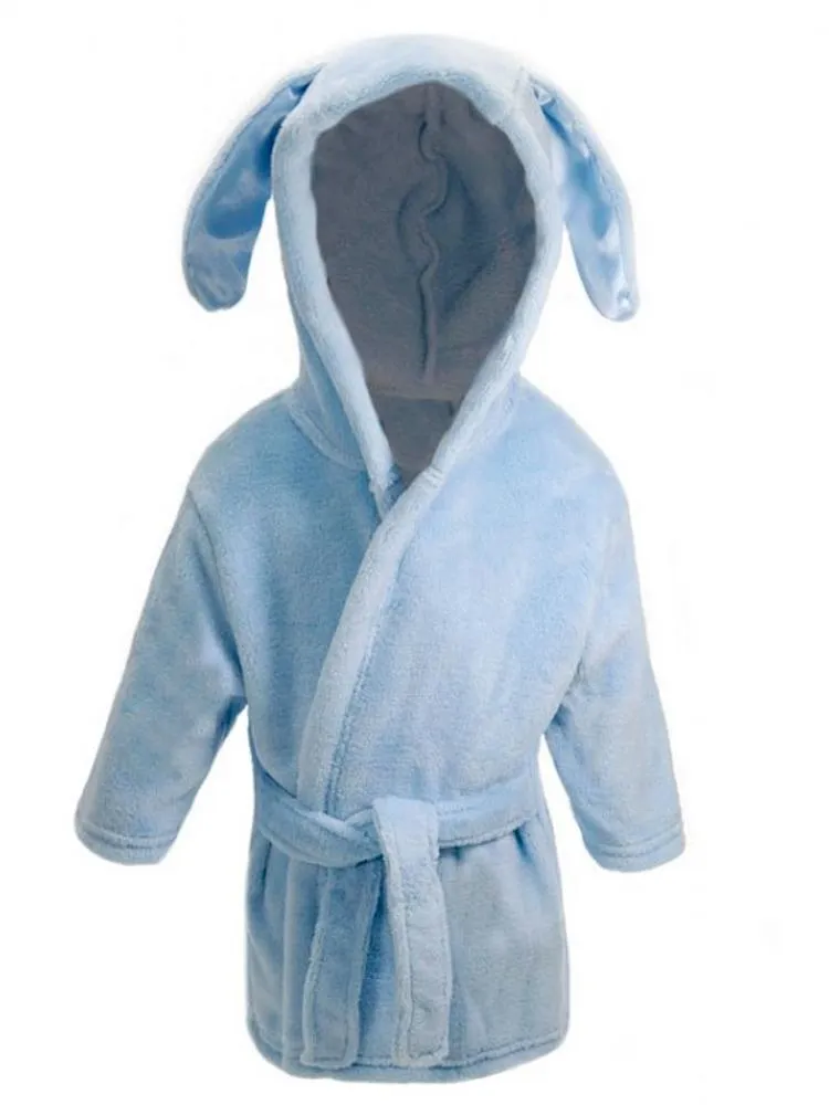 Blue Bunny Ears Childrens Hooded Dressing Gown - 6 Months to 18 Months