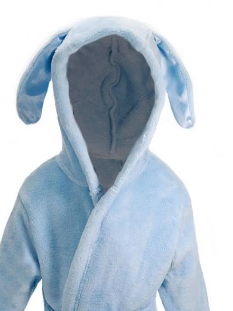 Blue Bunny Ears Childrens Hooded Dressing Gown - 6 Months to 18 Months