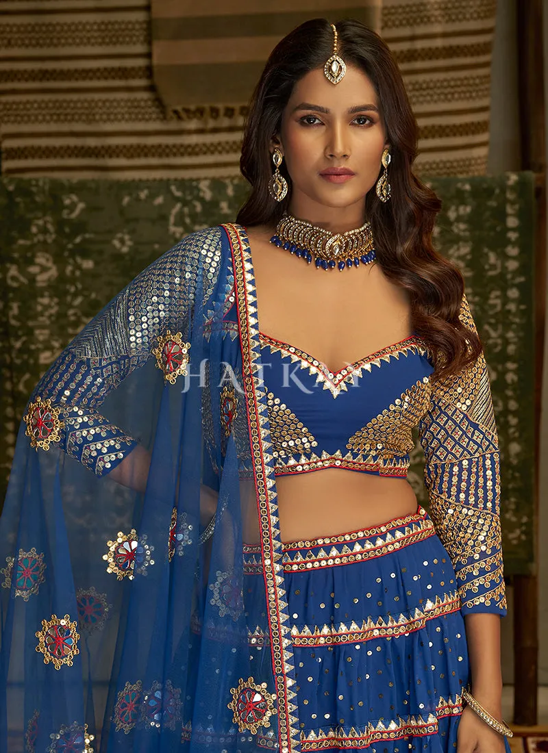Blue Embroidery Traditional Georgette Lehenga Choli