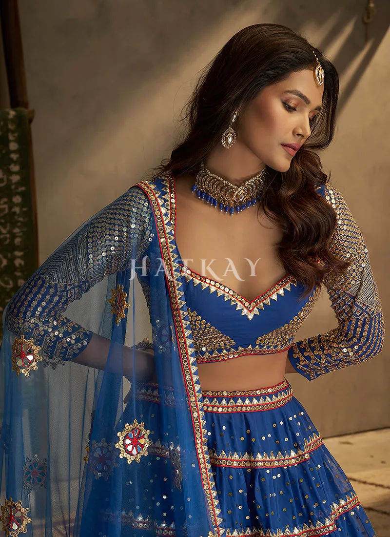 Blue Embroidery Traditional Georgette Lehenga Choli