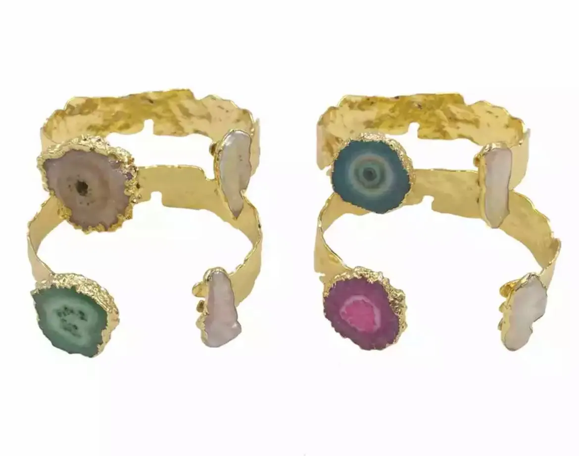 Boho & Mala Green Solar Quartz & Freshwater Pearl Cuff Bracelet DCB1007