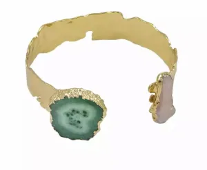 Boho & Mala Green Solar Quartz & Freshwater Pearl Cuff Bracelet DCB1007