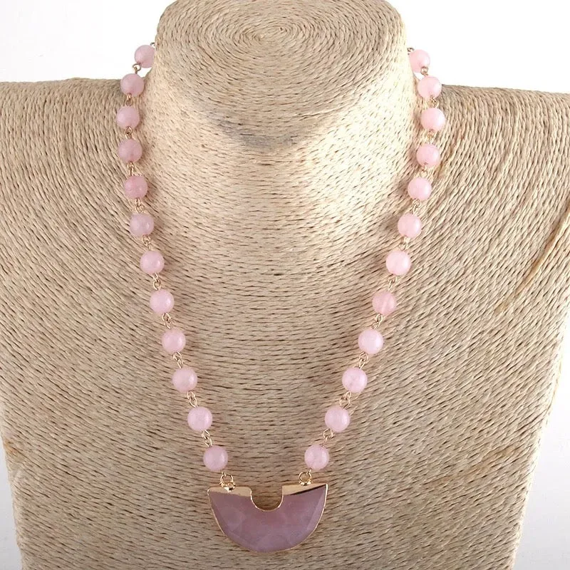 Boho & Mala Natural Tribal Short Rose Quartz Stone Necklace TN100119