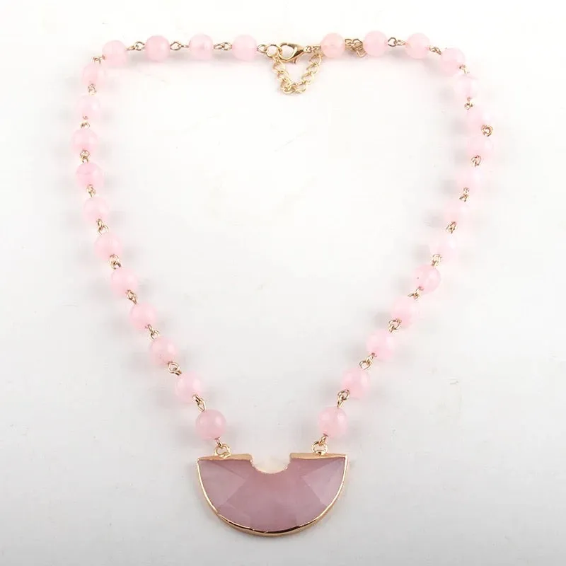 Boho & Mala Natural Tribal Short Rose Quartz Stone Necklace TN100119