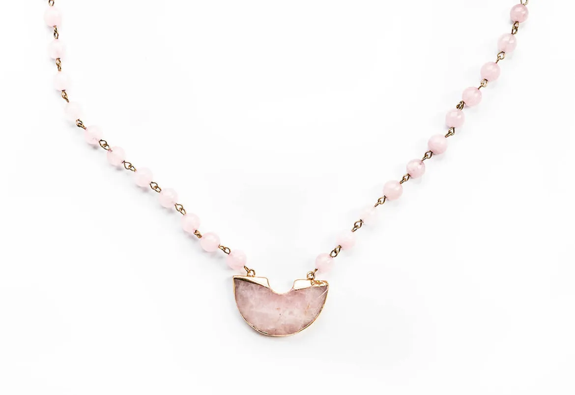 Boho & Mala Natural Tribal Short Rose Quartz Stone Necklace TN100119