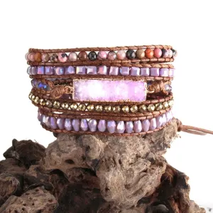 Boho & Mala Pink Druzy Stone Wrap Bracelet WB10022