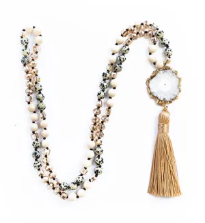 Boho & Mala Tribal Solar Quartz Agate Slice Tassel Necklace TN10080
