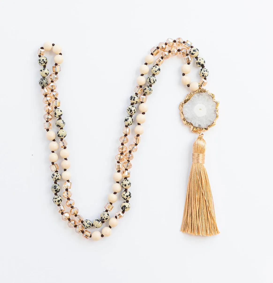 Boho & Mala Tribal Solar Quartz Agate Slice Tassel Necklace TN10080