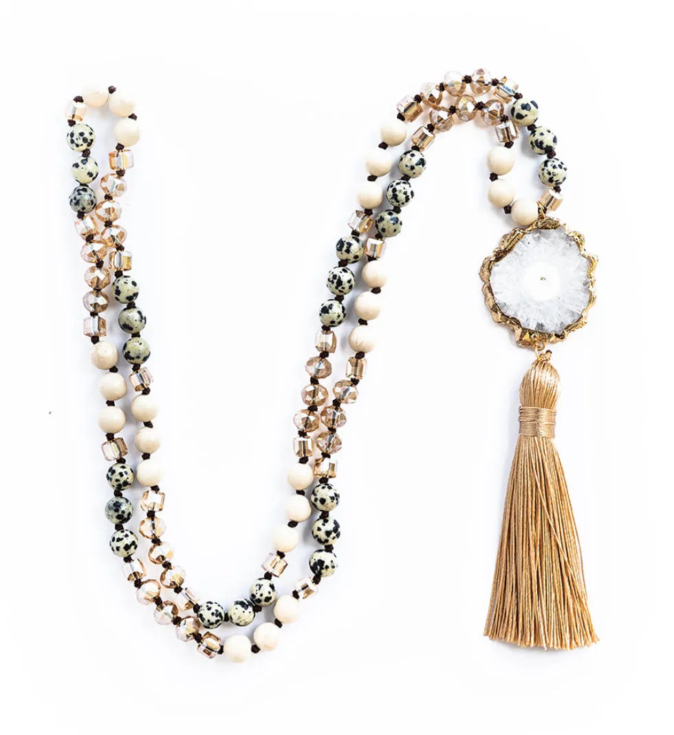 Boho & Mala Tribal Solar Quartz Agate Slice Tassel Necklace TN10080