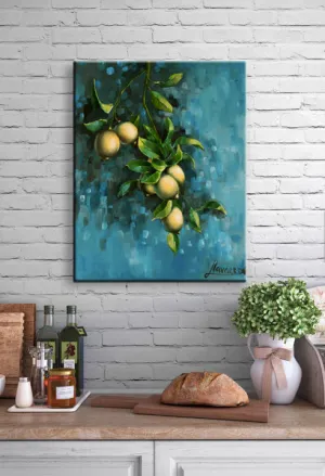 “Bunch Of Lemons” Print On Watercolor Canvas Wall Art