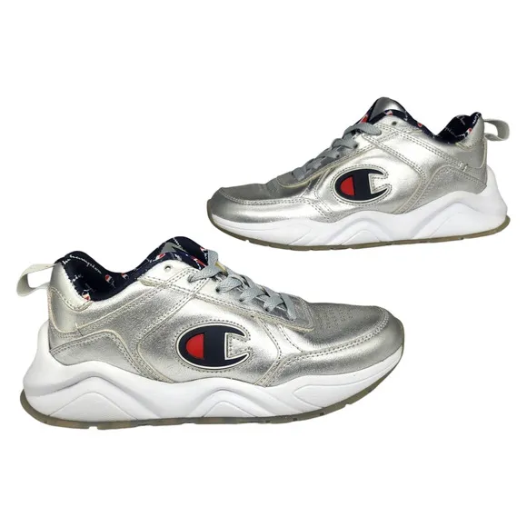 Champion Shoes Youth 5 Womens 6.5 Silver 93 Eighteen Metallic MCMXIX Sneakers