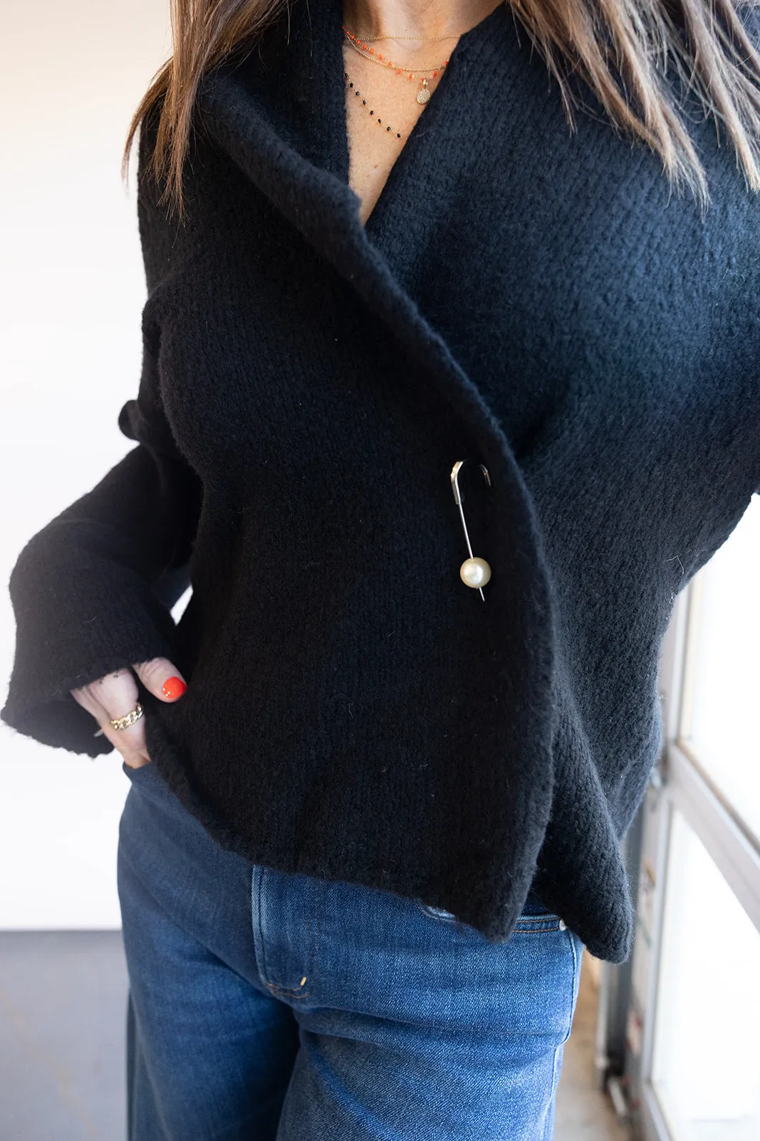 Chanson Pin Cardigan Black